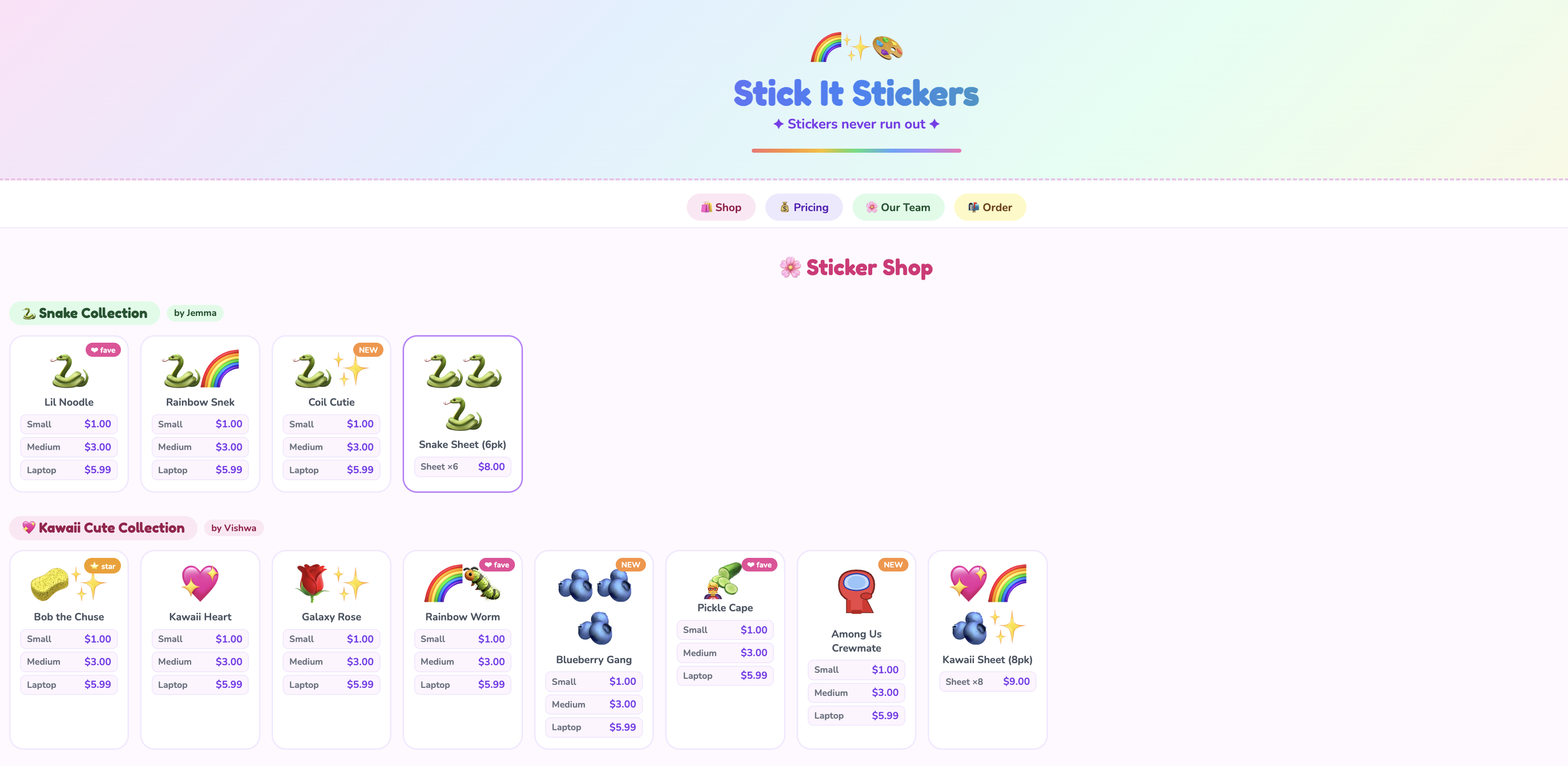 Stick It Stickers — sticker shop with Snake Collection and Kawaii Cute Collection